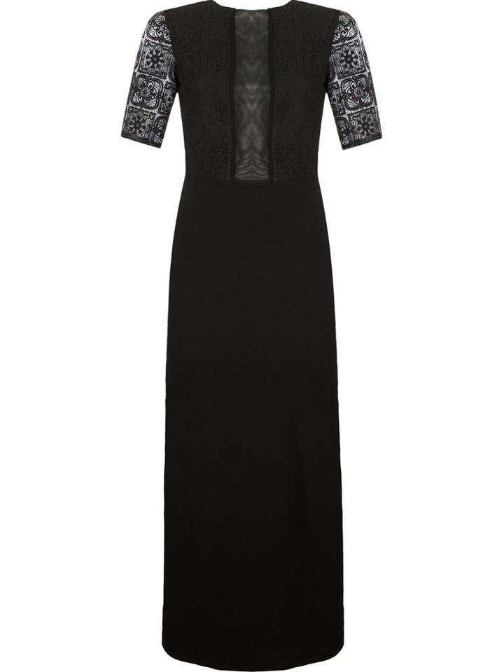 Emannuelle Junqueira Crew Neck Lace Panel Gown, Women's, Size: 38, Black, Polyamide/viscose Crepe