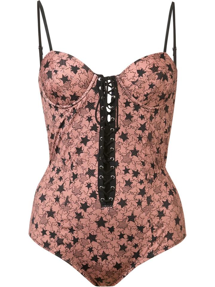 Fleur Du Mal Cupped Lace Up One-piece - Nude & Neutrals