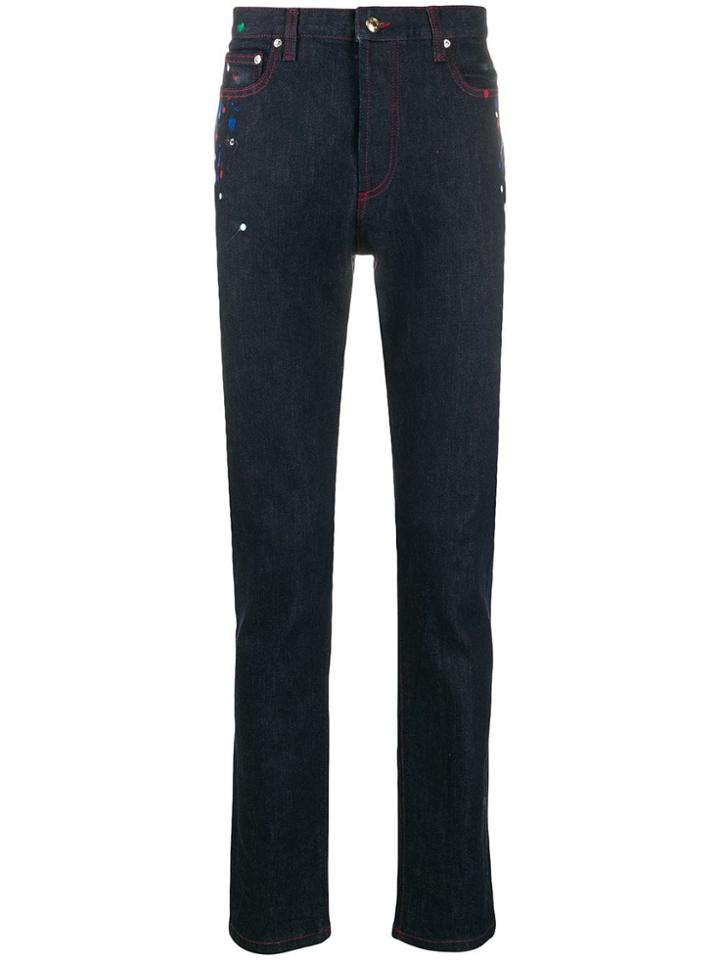Paul Smith Paint-effect Fitted Jeans - Blue