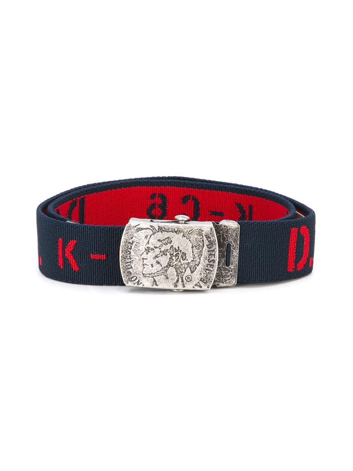 Diesel Kids - Logo Print Belt - Kids - Polyester/spandex/elastane/metal - 58 Cm, Blue