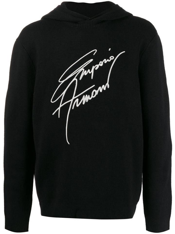 Emporio Armani Embroidered Knitted Hoodie - Blue