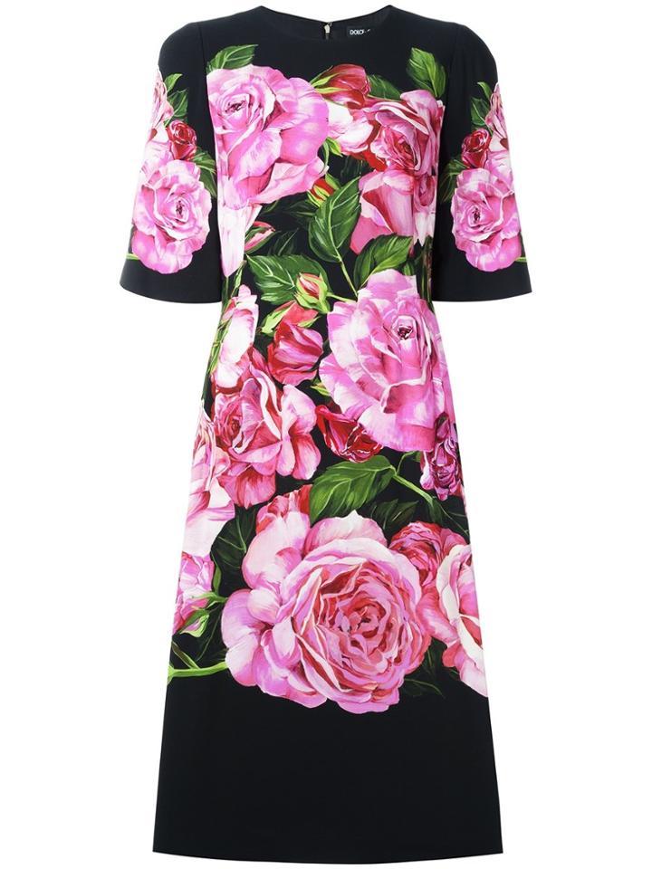 Dolce & Gabbana Rose Print Cady Dress - Black