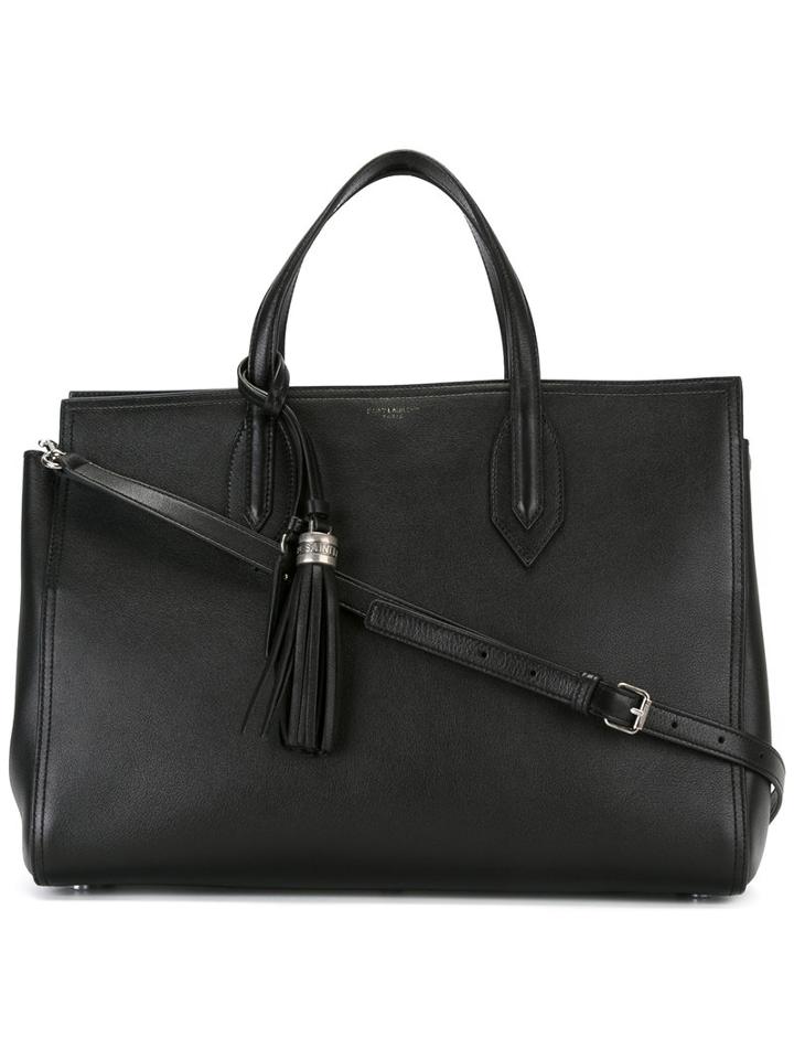 Saint Laurent Tassel-detail Tote Bag, Women's, Black, Leather