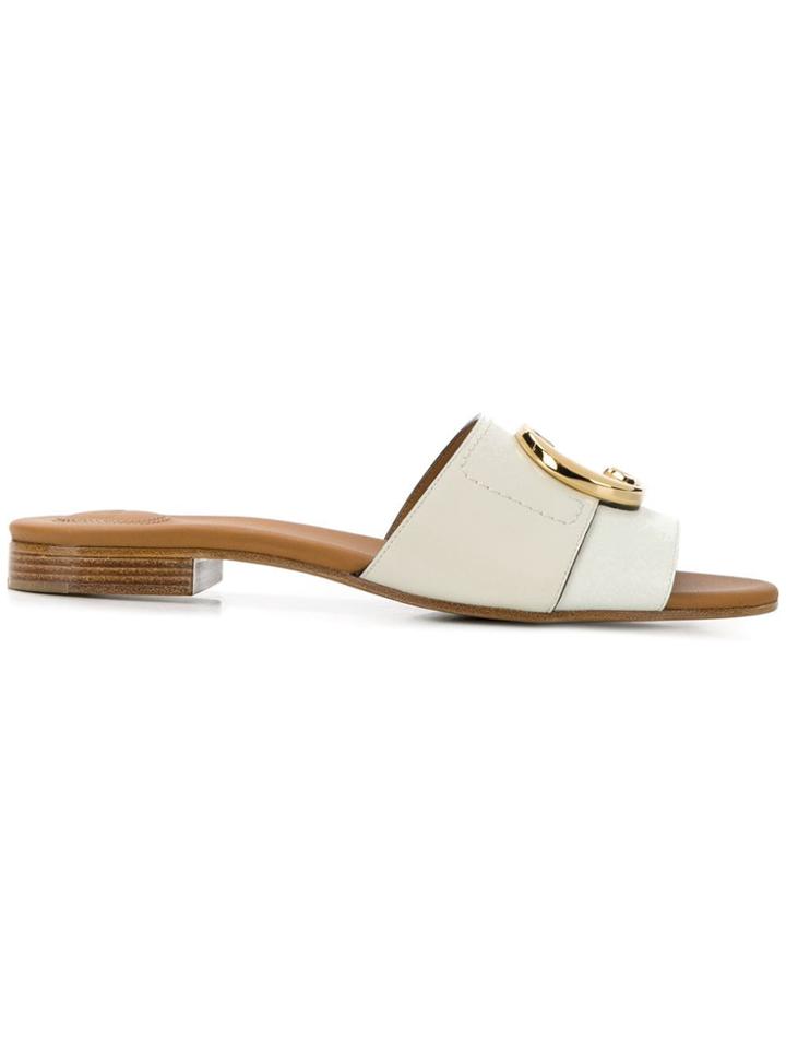 Chloé Logo Plaque Flat Sandals - White