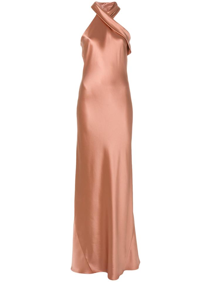 Galvan Asymmetric Halterneck Dress - Pink & Purple
