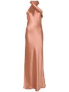 Galvan Asymmetric Halterneck Dress - Pink & Purple