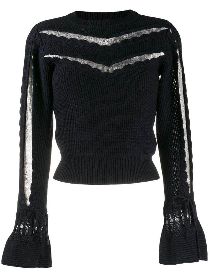 Self-portrait Lace Insert Knitted Jumper - Blue