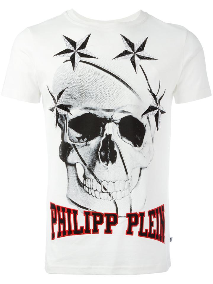 Philipp Plein Skull Printed T-shirt, Men's, Size: Xl, White, Cotton/polyurethane/crystal