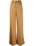 White Sand Striped Wide-leg Trousers - Brown