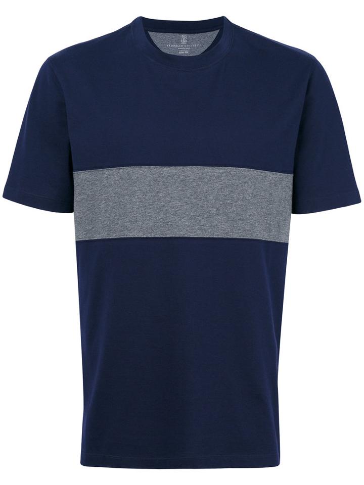 Brunello Cucinelli - Contrast Bar T-shirt - Men - Cotton - Xl, Blue, Cotton