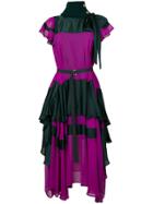 Sacai Flared Frilled Dress - Pink & Purple