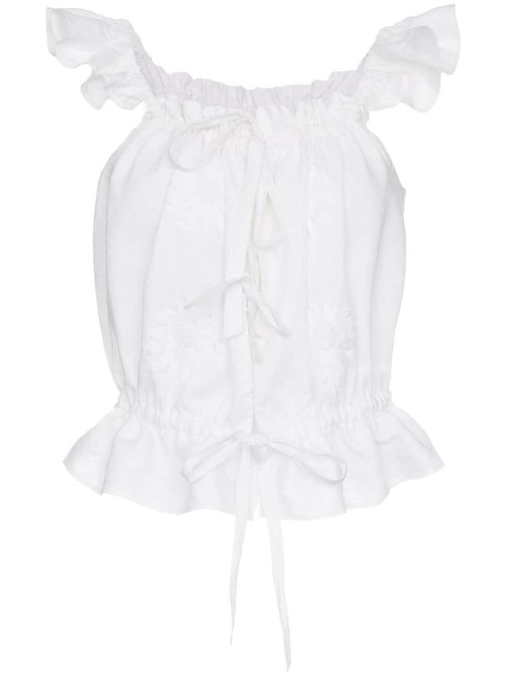 Innika Choo White Floral Embroidered Linen Cami Top
