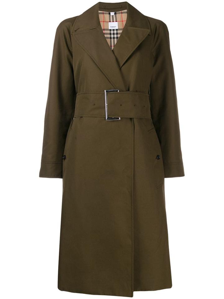 Burberry Side-slit Gabardine Belted Trench Coat - Green