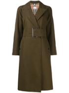 Burberry Side-slit Gabardine Belted Trench Coat - Green