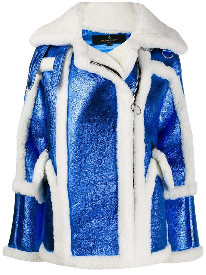 Nicole Benisti Metallic Moto Coat - Blue