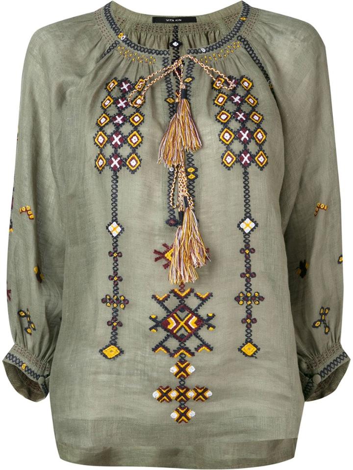 Vita Kin Embroidered Raglan Blouse - Green