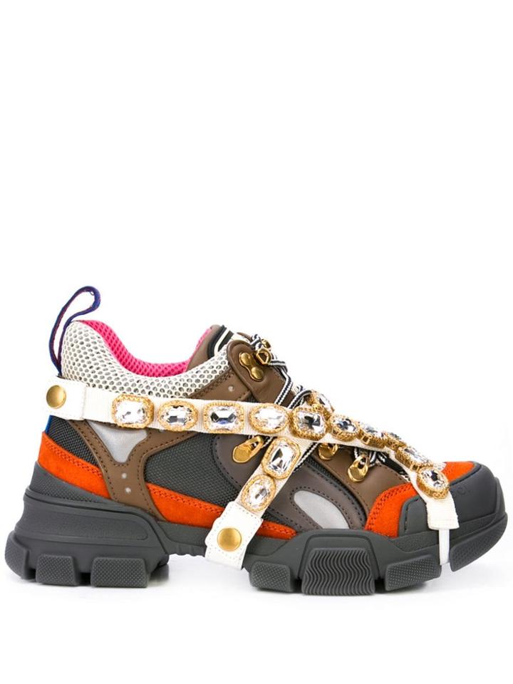 Gucci Flashtrek Crystal Sneakers - Grey