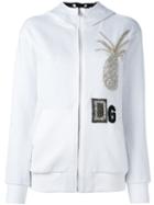 Dolce & Gabbana Crystal Pineapple Patch Hoodie, Women's, Size: 40, White, Cotton/silk/polyester