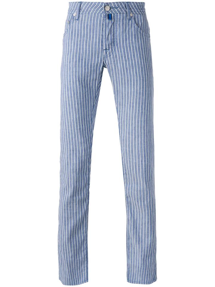 Jacob Cohen - Striped Trousers - Men - Cotton/linen/flax - 34, Blue, Cotton/linen/flax