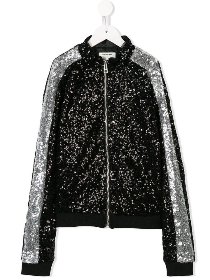 Zadig & Voltaire Kids Teen Sequinned Bomber Jacket - Black