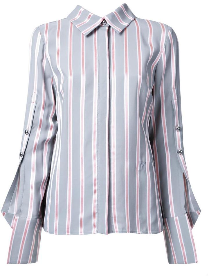 Monse Buttoned Sleeve Striped Shirt, Women's, Size: 2, Grey, Silk