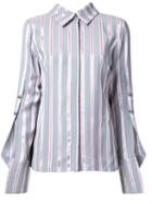 Monse Buttoned Sleeve Striped Shirt, Women's, Size: 2, Grey, Silk