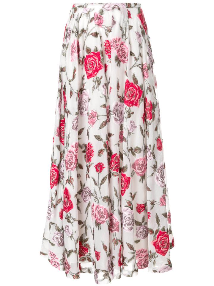 Rochas Floral Embroidered Flared Skirt - White