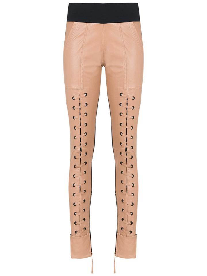Andrea Bogosian Lace Up Leather Pants - Neutrals