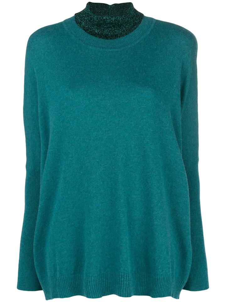 Phisique Du Role Lurex Collar Mock Neck Sweater - Blue