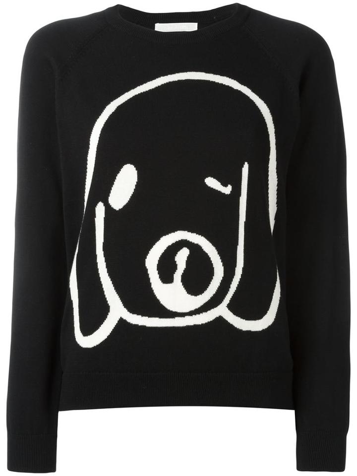 Peter Jensen Dog Intarsia Jumper, Women's, Size: Large, Black, Cotton