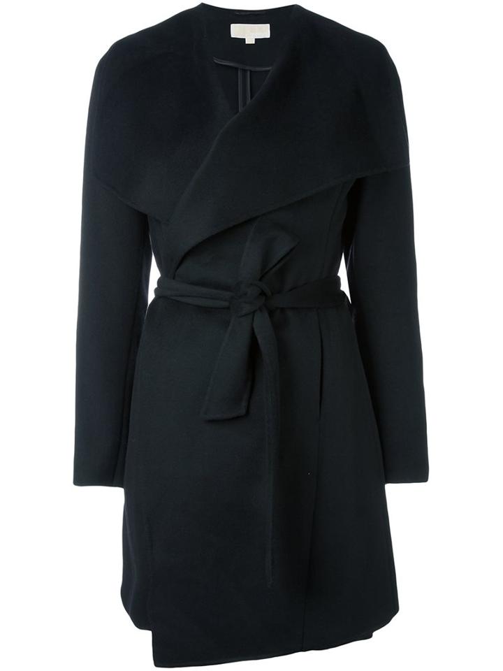 Michael Michael Kors Belted Single Breasted Coat, Women's, Size: 4, Black, Cotton/acrylic/nylon/wool