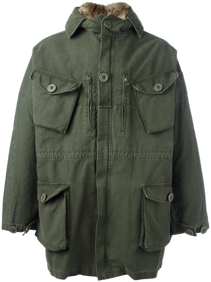 Faith Connexion Flap Pockets Zipped Coat - Green