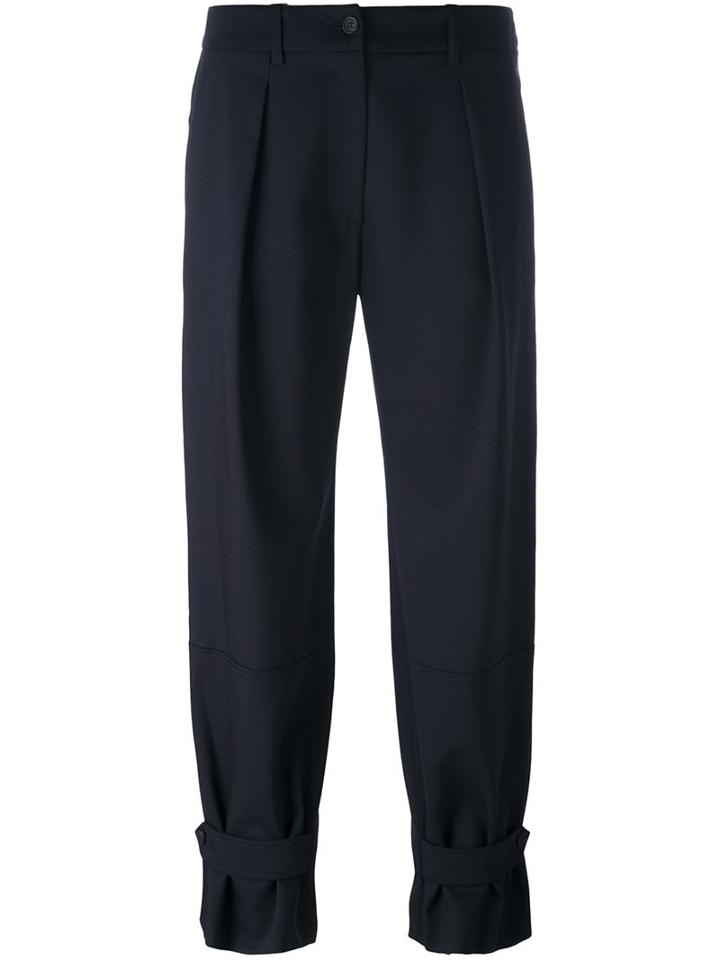 Jil Sander Navy Cropped Pleated Trousers, Women's, Size: 40, Blue, Polyester/spandex/elastane/acetate/wool