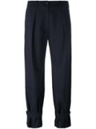 Jil Sander Navy Cropped Pleated Trousers, Women's, Size: 40, Blue, Polyester/spandex/elastane/acetate/wool