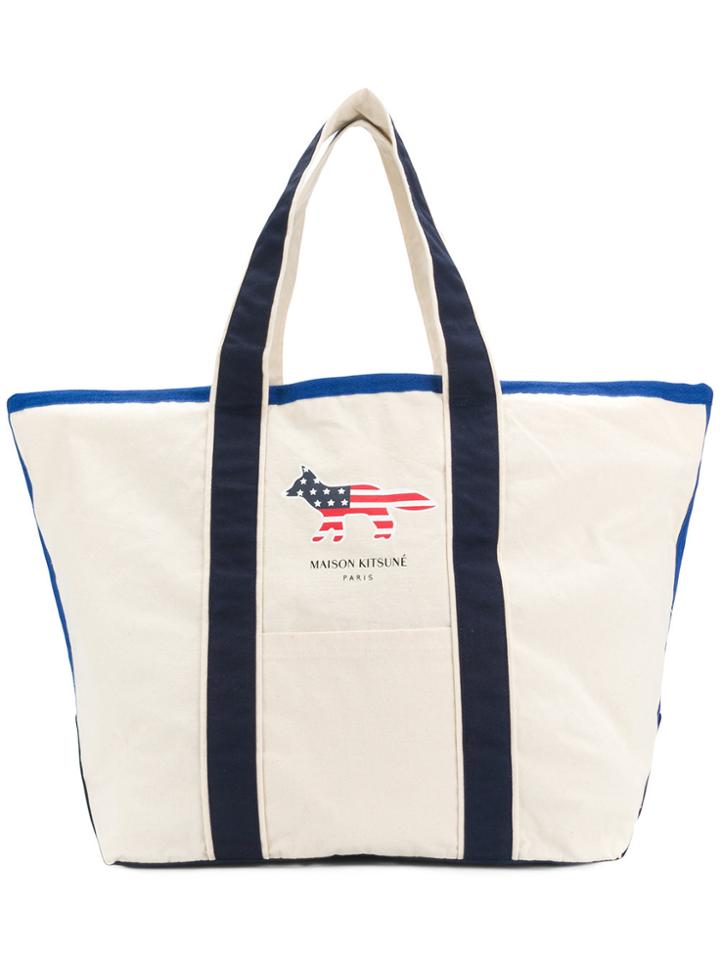 Maison Kitsuné Canvas Shopping Bag - White