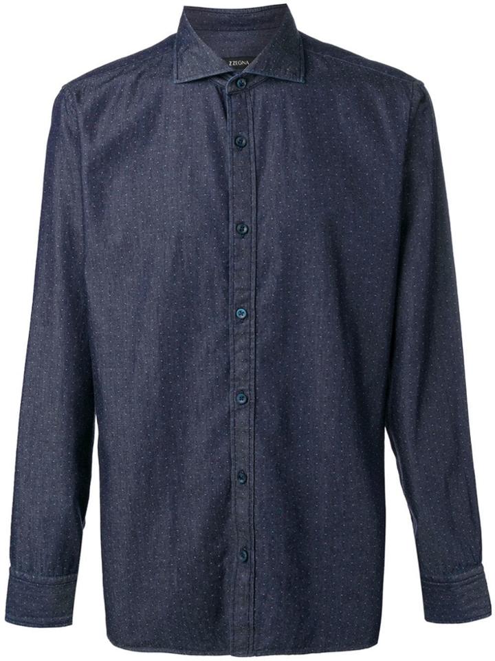 Z Zegna Small Stitch Pattern Shirt - Blue