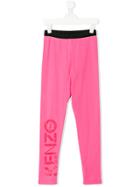 Kenzo Kids Teen Logo Print Casual Trousers - Pink & Purple