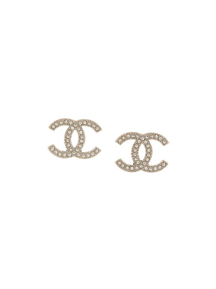 Chanel Pre-owned Rhinestone Cc Logo Earrings - Silver