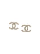 Chanel Pre-owned Rhinestone Cc Logo Earrings - Silver