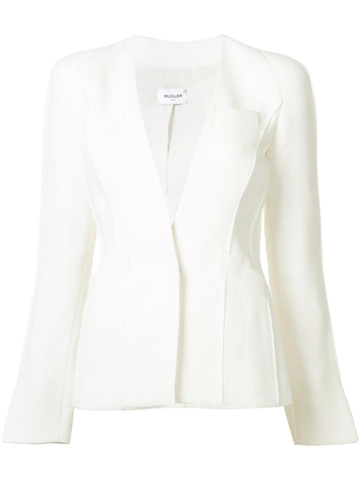 Mugler - Collarless Blazer - Women - Cotton/polyamide/polyurethane/viscose - 38, White, Cotton/polyamide/polyurethane/viscose