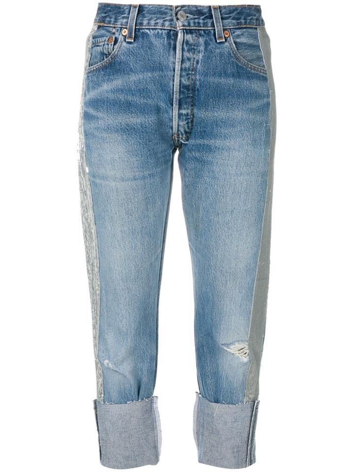 Kendall+kylie Sequin Stripe Cropped Jeans - Blue