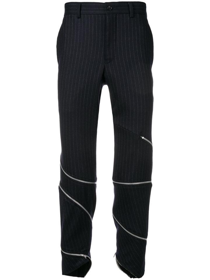 Comme Des Garçons Homme Plus Zip Pinstripe Trousers - Blue