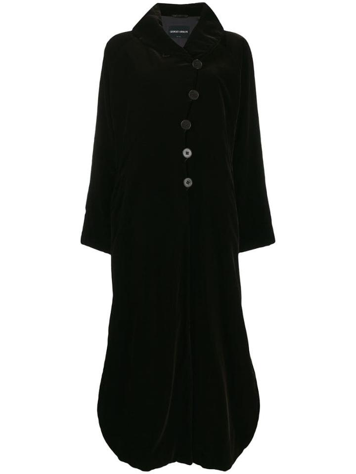 Giorgio Armani Pre-owned 1990's Velvet Effect Long Coat - Brown
