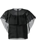 Red Valentino - Ruffle Detail Blouse - Women - Silk/cotton/polyester - 42, Black, Silk/cotton/polyester