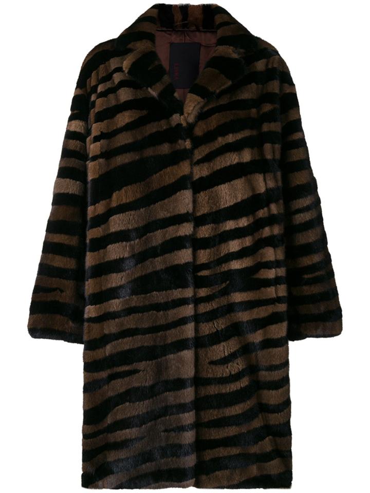 Liska Striped Fur Coat - Brown