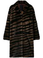 Liska Striped Fur Coat - Brown