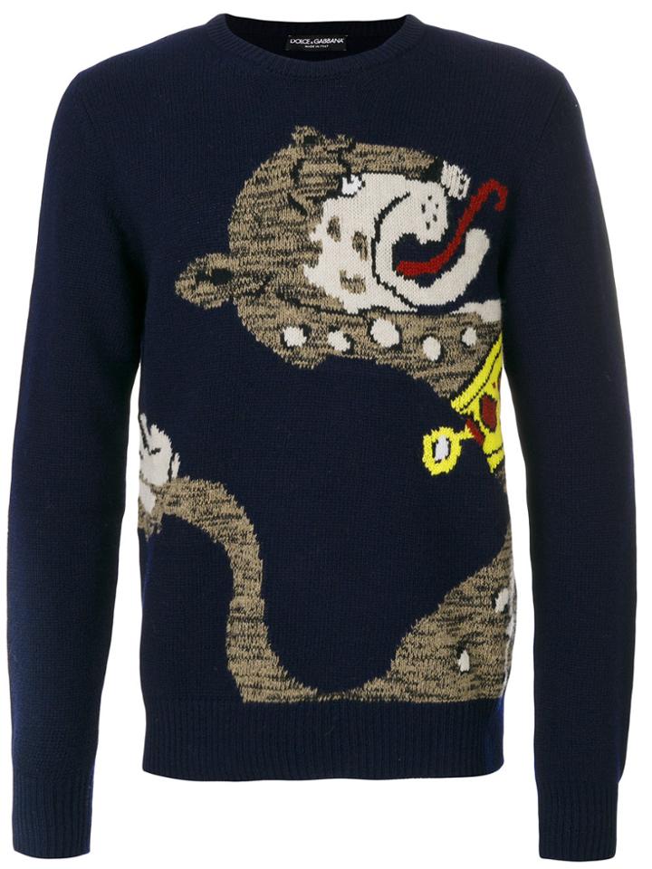 Dolce & Gabbana Intarsia Panther Knit Jumper - Blue