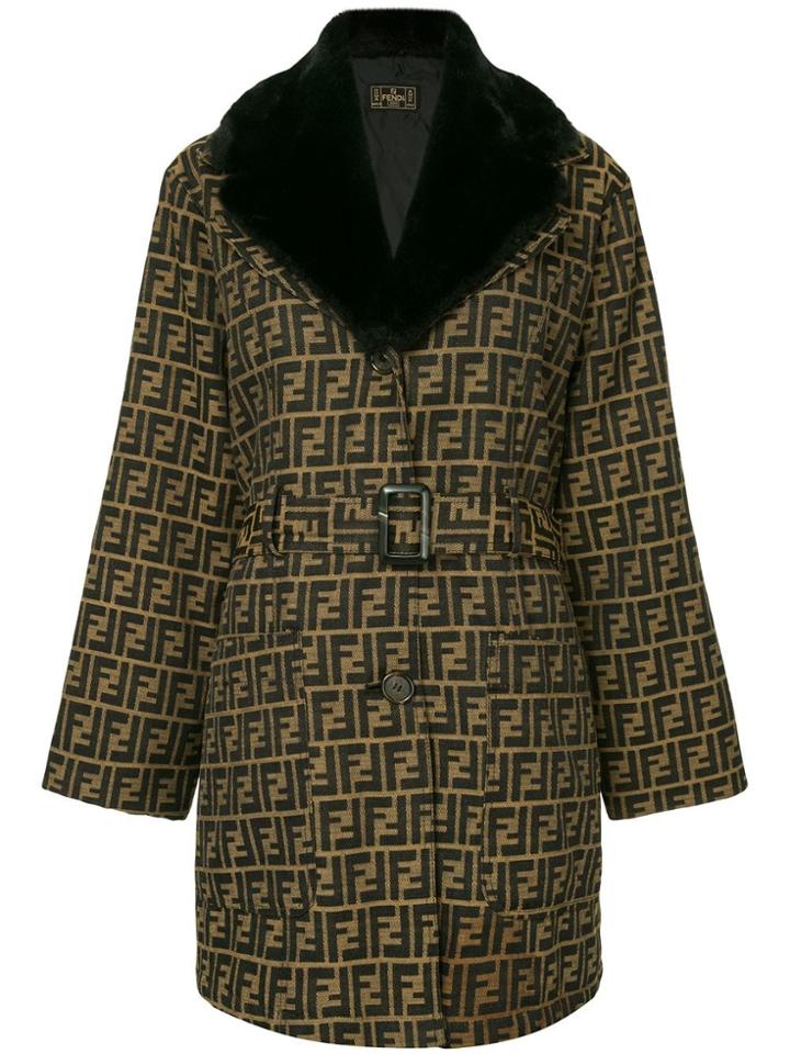 Fendi Vintage Zucca Pattern Long Sleeve Coat Jacket - Black