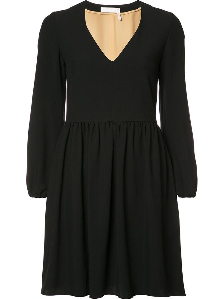 Chloé V-neck Short Dress, Size: 38, Black, Polyester/silk