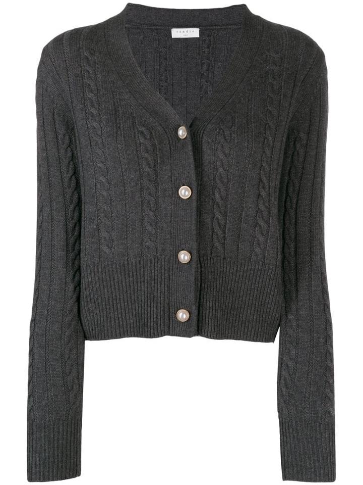 Sandro Paris V-neck Pearl Button Cardigan - Grey